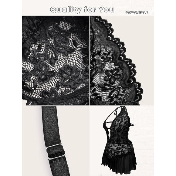 Beautiful Plus Size Lingerie: Cut Out Tie Back Halter Lace Teddy for Valentine’s - Picture 6 of 6